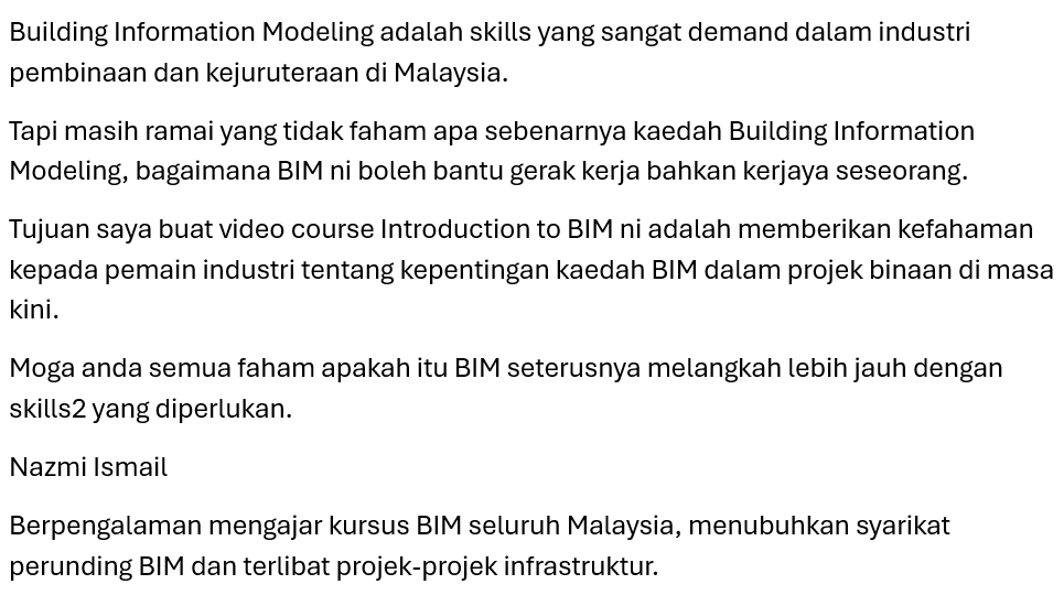 Description intro to BIM